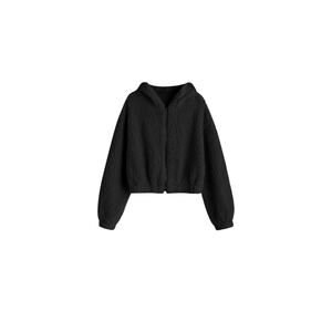 Zaful Black Teddy Jacket Women’s XL Faux Shearling Zip Up Hooded Cropped NWT